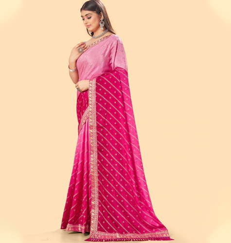 Pink & Fuchsia Embellished Zari Saree